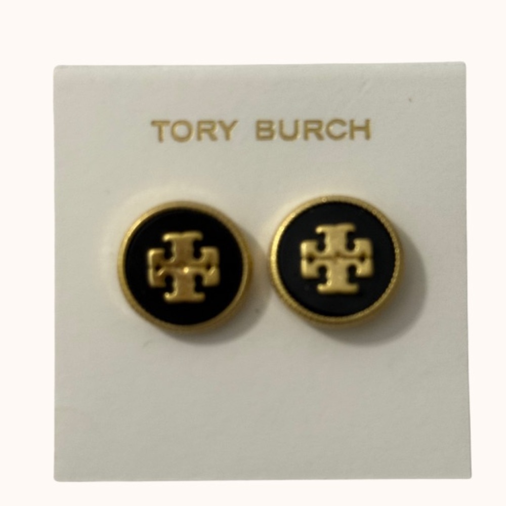 Tory Burch Black and Gold Stud Earrings NWT
